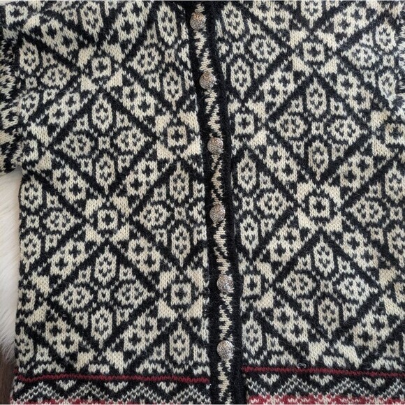 Vintage LL Bean Nordic Fair Isle Cardigan Sweater Silver Buttons Large Made USA - Picture 6 of 8